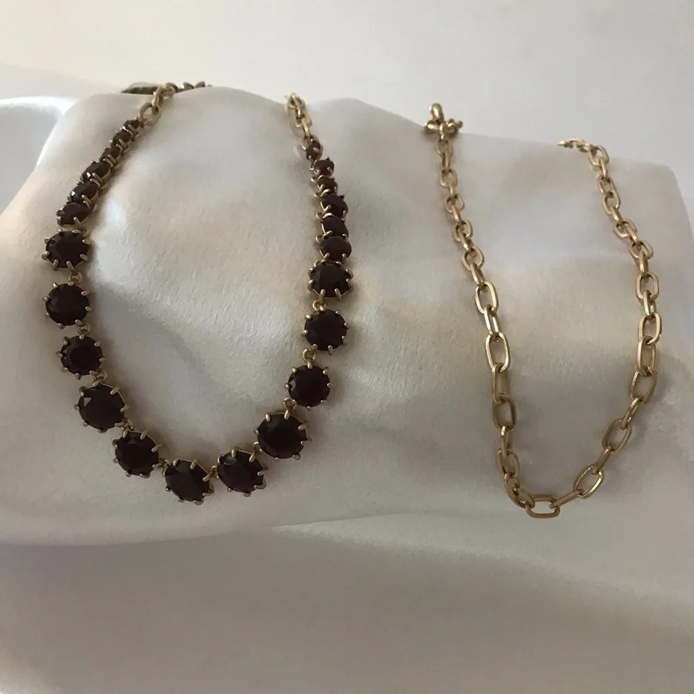 Ruby looking colored stone & gold 2 strand necklace‎